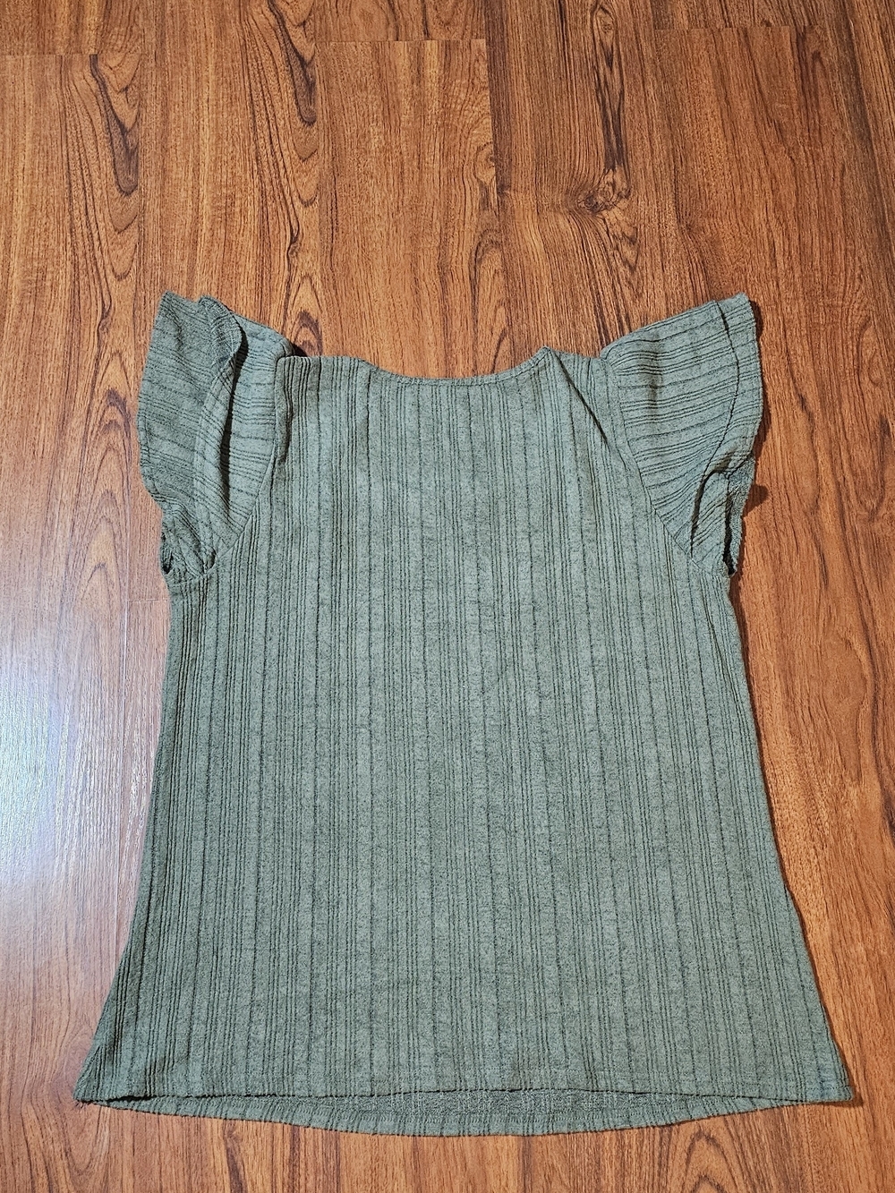 Square Neck Olive Green Flutter Sleeve Top - Picture 9 of 9